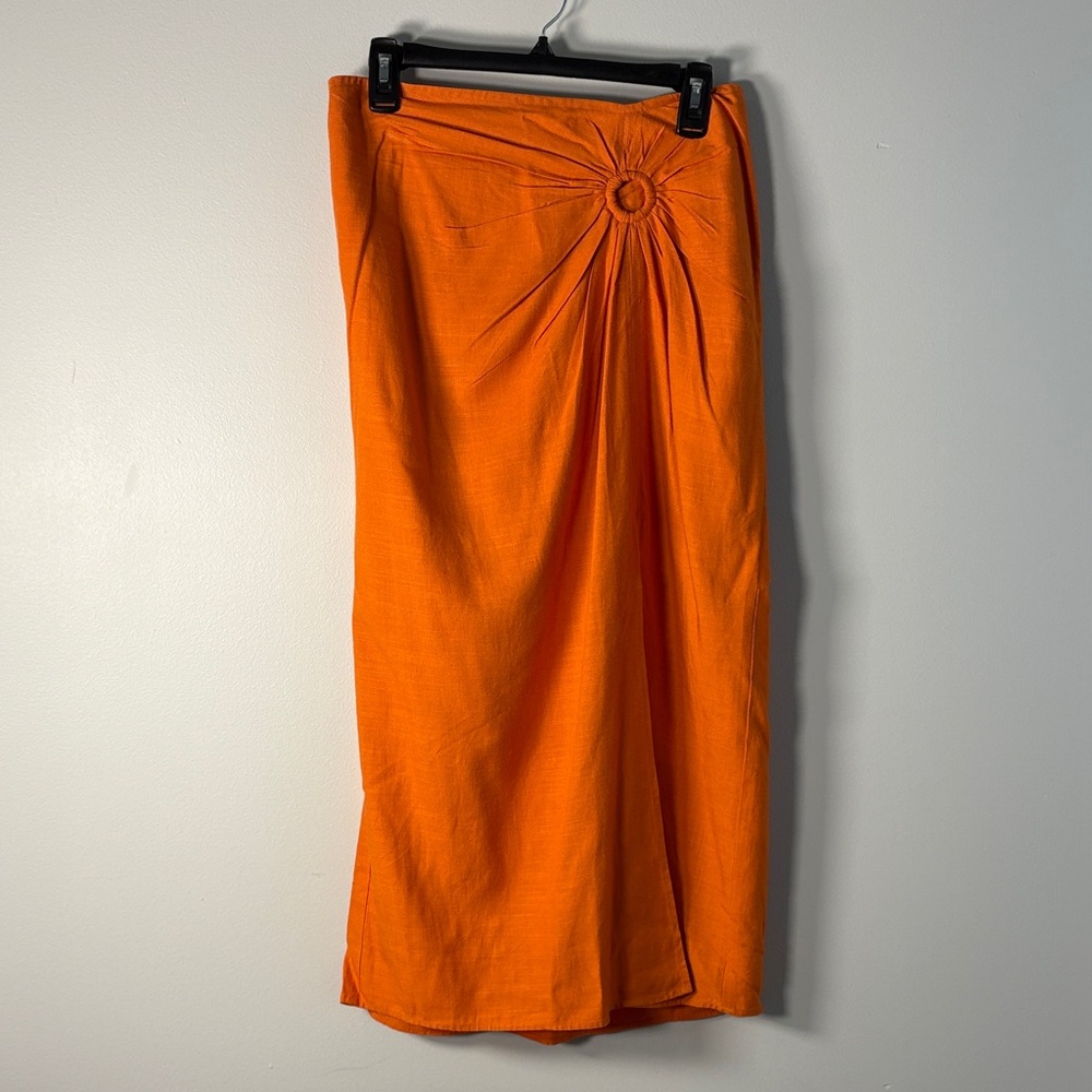Bright Orange Midi Skirt with Ring Detail